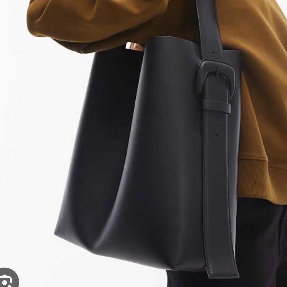 Black Leather Bucket Tote